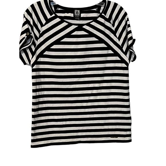 ANNE KLEIN SPORT T-SHIRT, WOMENS, S, BLACK & WHITE STRIPES, SHORT SLEEVES - Picture 1 of 10